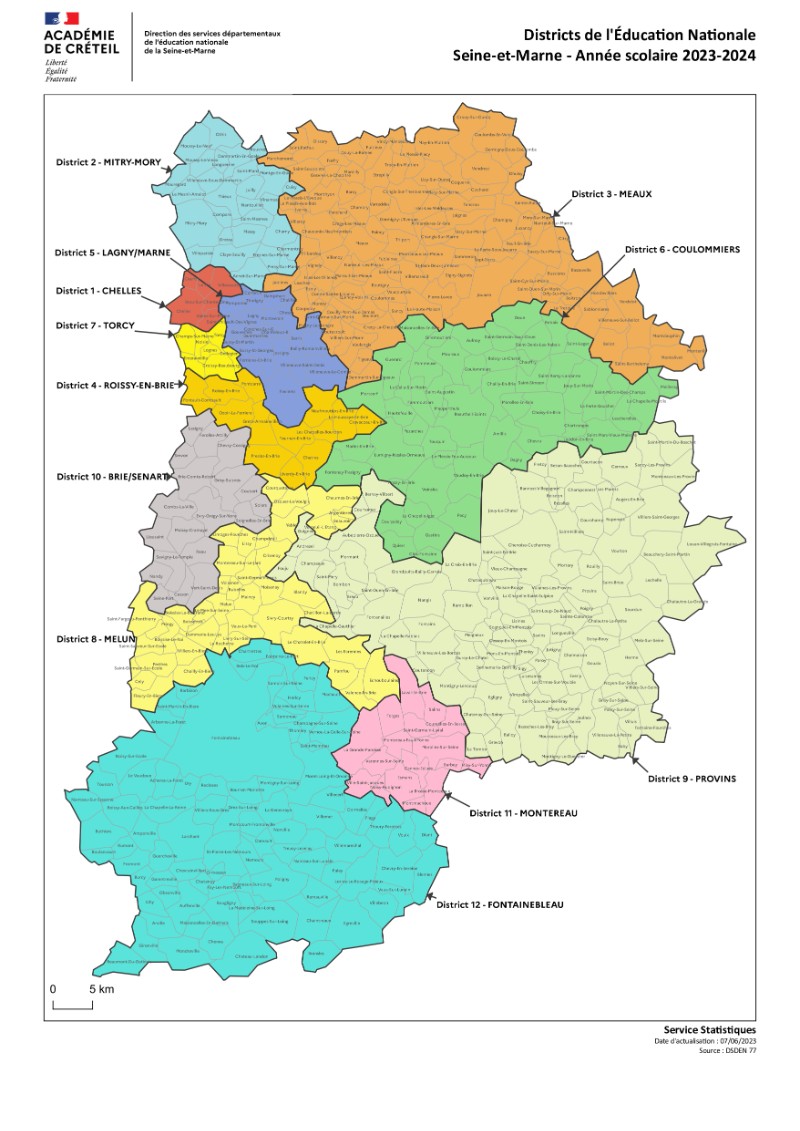 Carte des districts de Seine-et-Marne