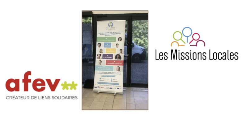 Logos de l'AFEV, des Missions Locales et kakemono de la Maison de l'Emploi et de la Formation